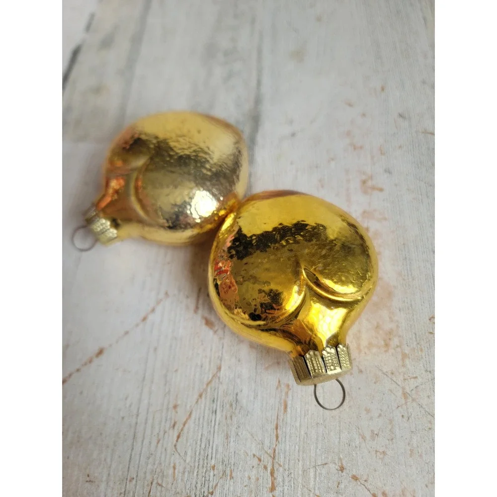 Vintage golden heart glass yellow ornament Xmas Valentine set home decor